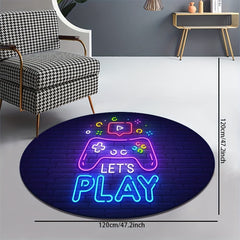 Colorful Circular Gaming Elements Floor Mat - Fun Console Pattern Design