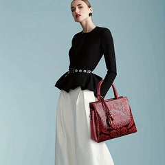 Large Red Tote Bag Adjustable Strap Zipper Closure