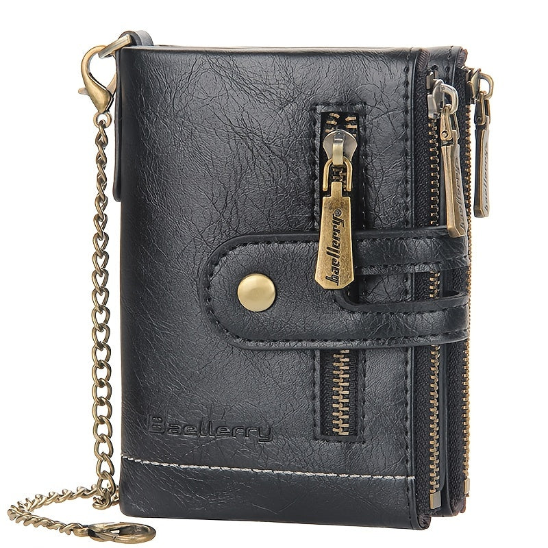 Men's Leather Bifold Wallet RFID Blocking Zipper Coin Purse