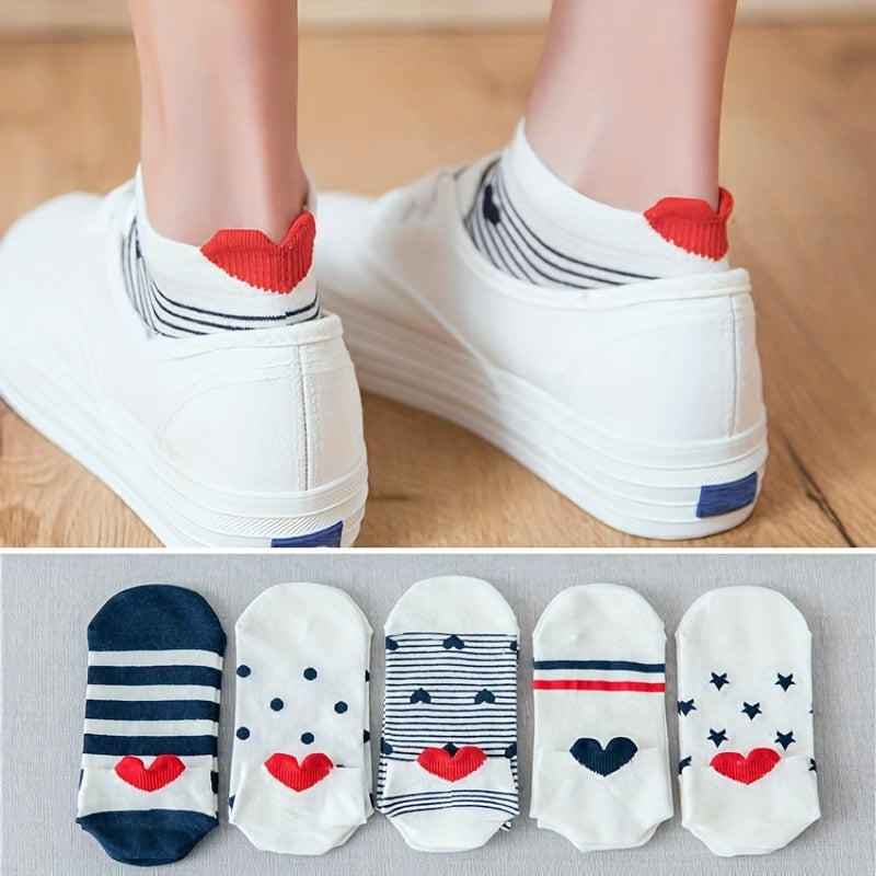 5 Pairs Women's Heart Cotton Ankle Socks