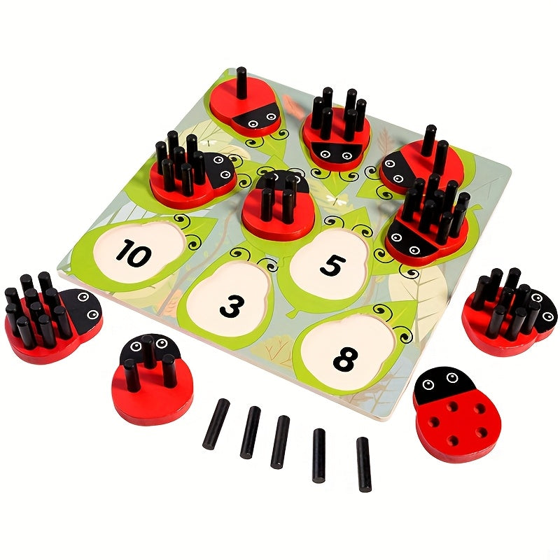 Ladybug Wooden Stacking Game Counting Math Toy Colorful Educational Toy