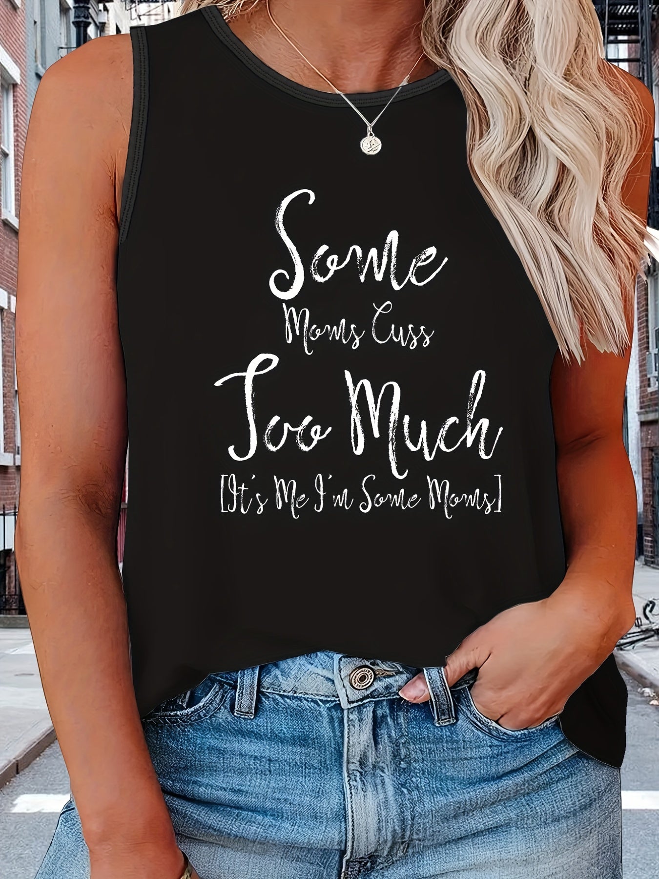 Women's Plus Size Casual Tank Top with Slogan & Heart Print