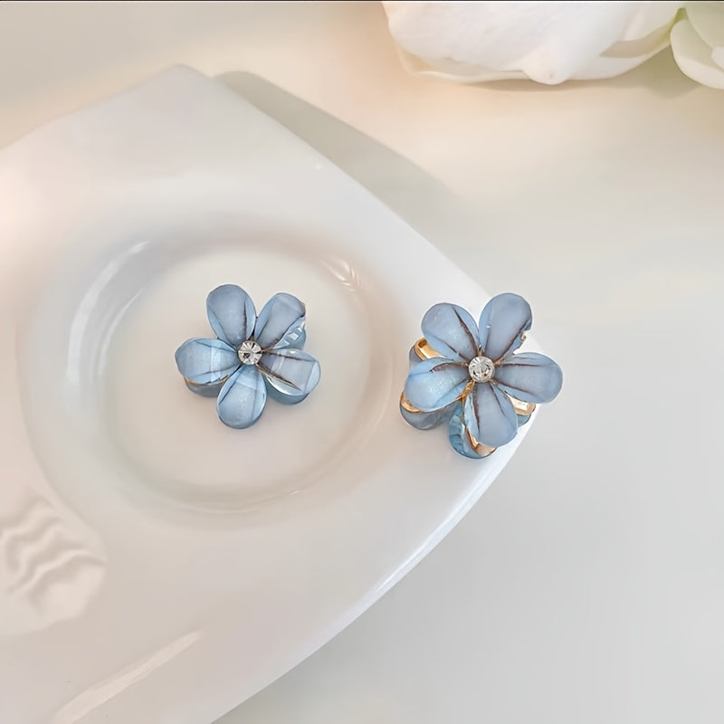 5pcs Crystal Flower Rhinestone Hair Claw Clip Strong Hold Grip Hair Accessories