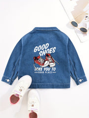 Boys Casual Shoes Print Denim Jacket Button Down Coat