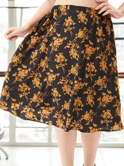  Floral Print Elastic High Rise Midi Skirt