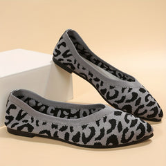 Leopard Knit Slip-On Ballet Shoes Soft Sole Non-Slip Flat Comfy Outdoor Shoes