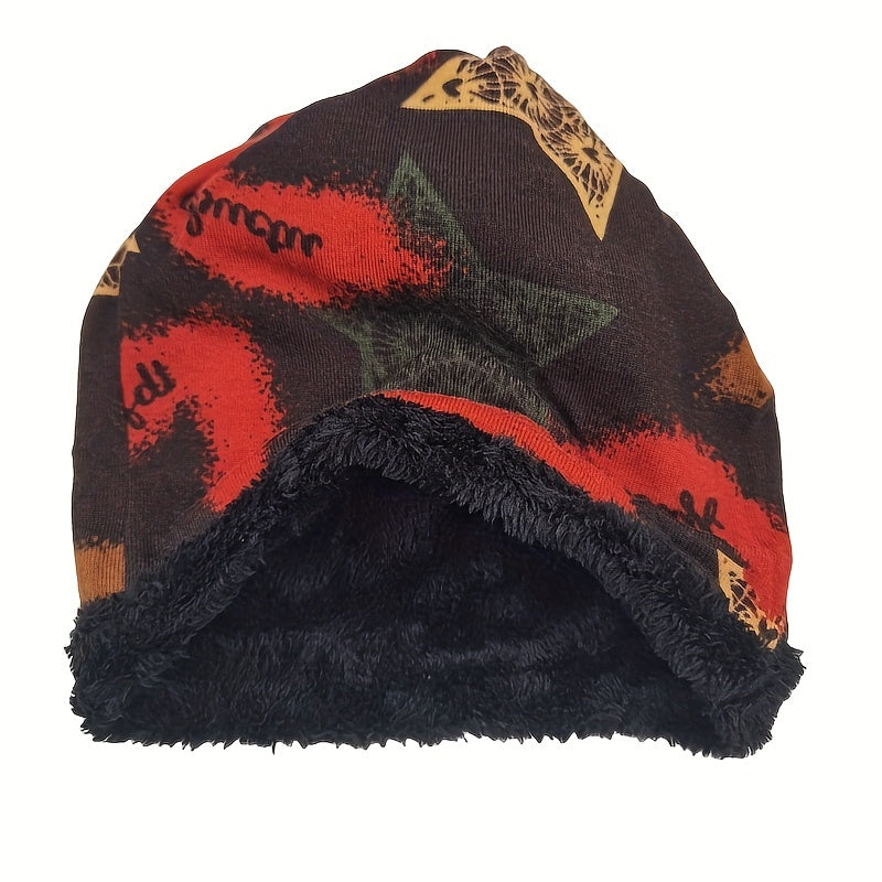 Vintage Pentagram Print Beanie Cap Warm Plush Knit Hat Women Chemo Hat