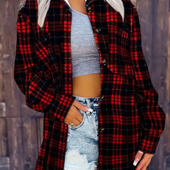  Plaid Print Long Sleeve Tunic Shirt Top
