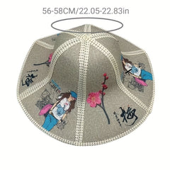 Boho Foldable Straw Hat Chin. Style Sun Hat Vintage Umbrella