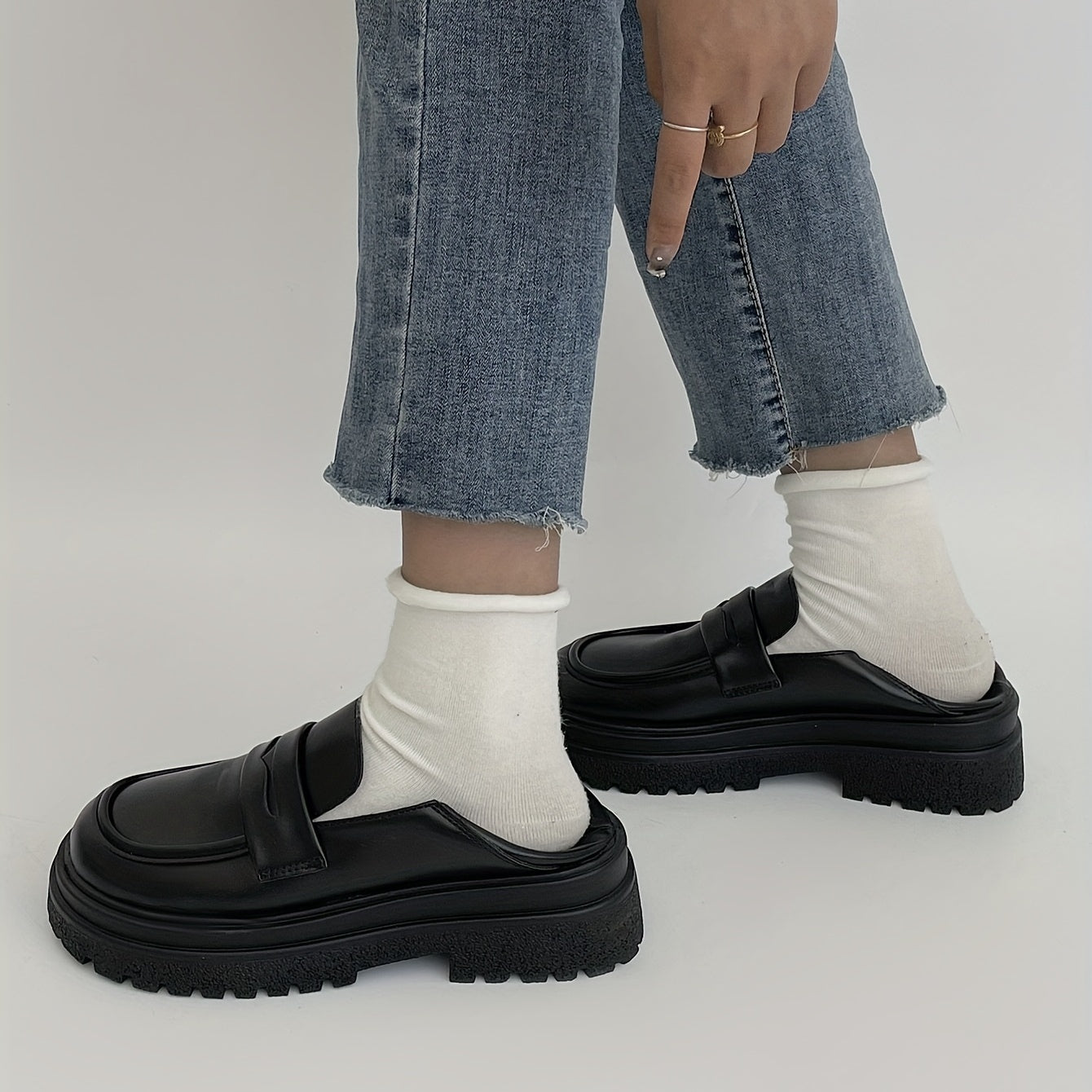 Women's British Style Loafers Slip On Chunky Shoes