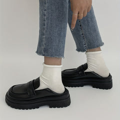 Women's British Style Loafers Slip On Chunky Shoes