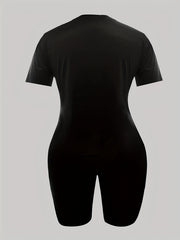 2pcs Summer Casual Sports Sets Graphic Tee & Solid Shorts Women's Activewear