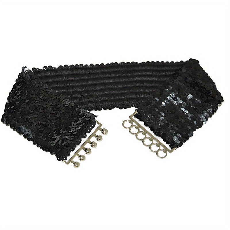 Sparkling Sequins Wide Belt for Women Elastic Dress Coat Waistband