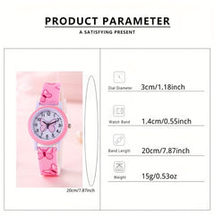DOBROA Butterfly Print Quartz Wrist Watch for Teens PVC Strap Non Waterproof