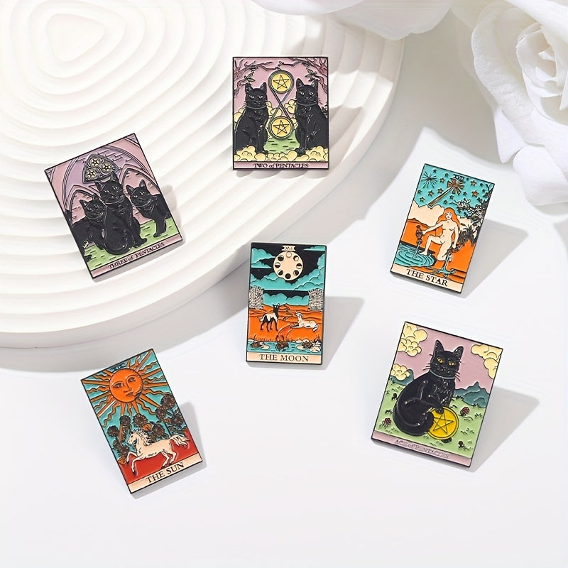 Tarot Enamel Pins Sun Moon Stars Witch Brooches Gothic Jewelry Gift