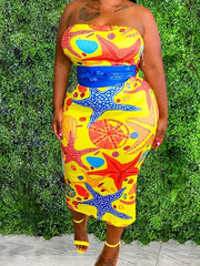  Graphic Print Tube Dress & Cardigan Set