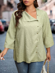  Jacquard Button Up Long Sleeve Blouse