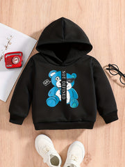 Letter And Bear Print Baby's Casual Pullover Hooded Sweatshirt