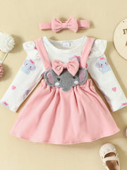 Baby Girls Elephant Romper & Skirt Set with Headband