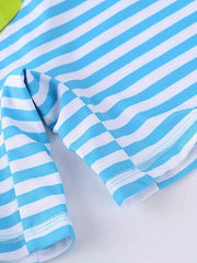 Boys Dino Stripe Swimsuit & Cap for Beach Summer Vacay