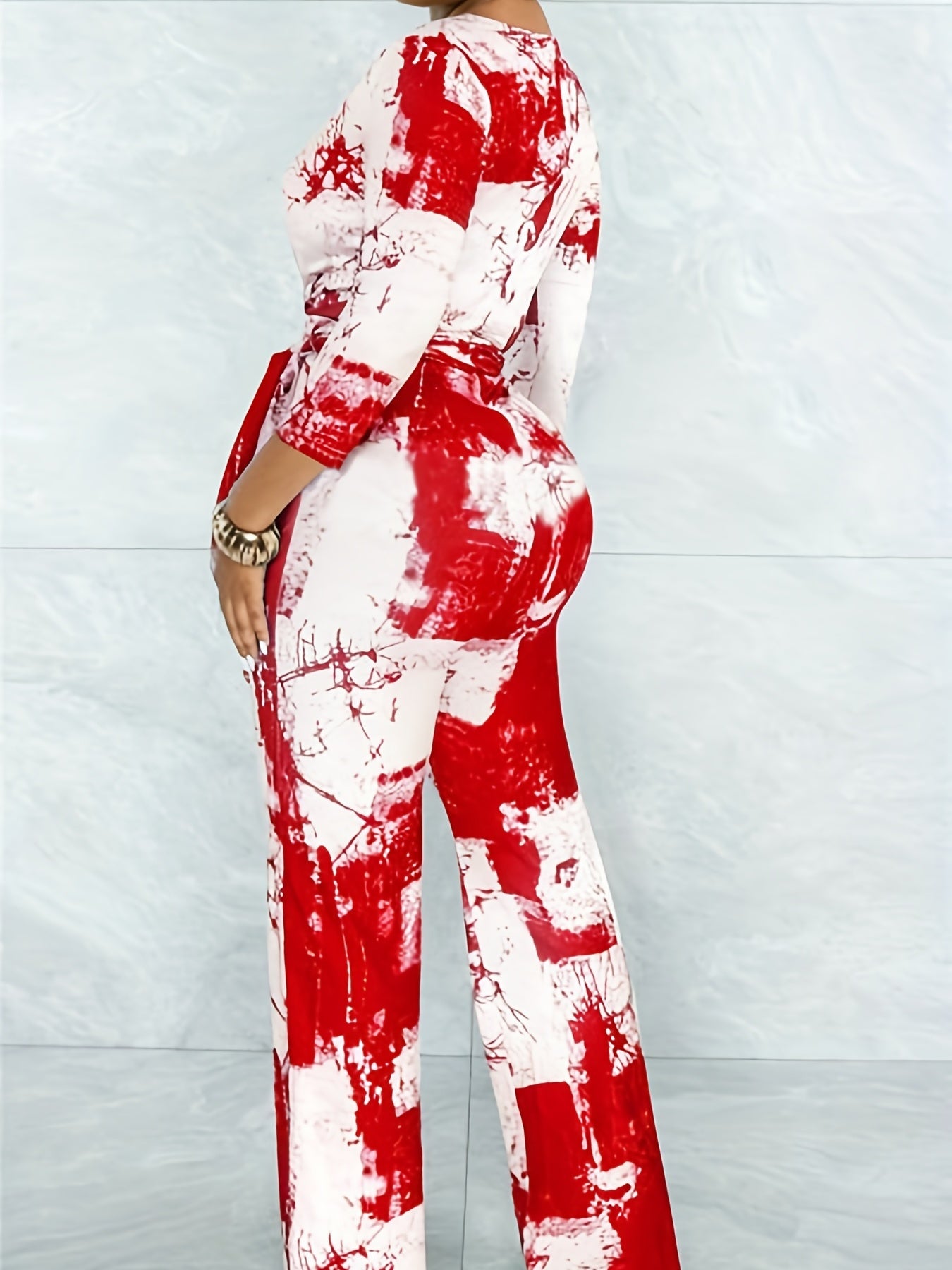  Tie Dye Three Quarter Sleeve Jumpsuit With Belt