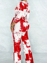  Tie Dye Three Quarter Sleeve Jumpsuit With Belt