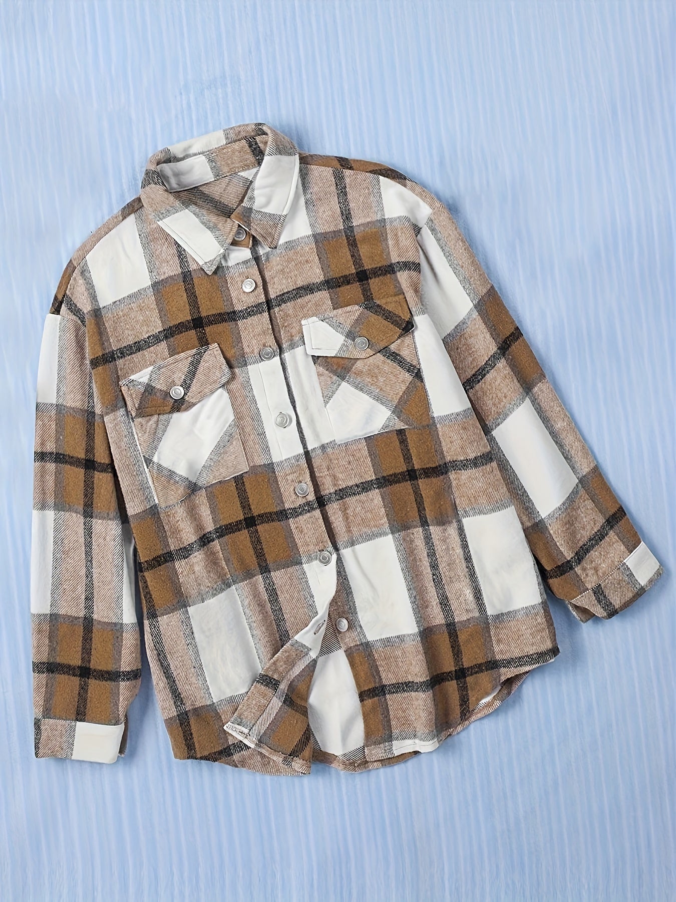 Plaid Print Long Sleeve Plus Size Button Up Shirt