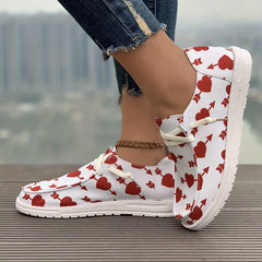 Women's Heart Pattern Skate Shoes Flat Casual Canvas Sneakers