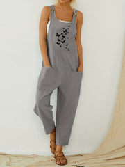 Pocket Solid Tank Jumpsuit Loose Casual Women's Clothing