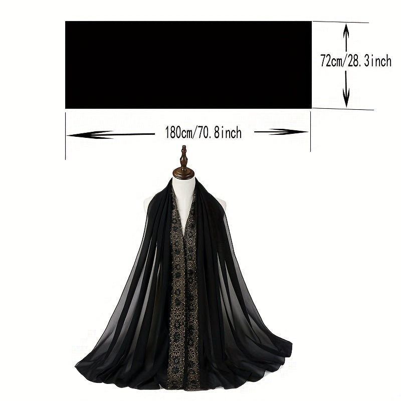 Beaded Lace Chiffon Scarf Hijab Solid Shawl Classic Head Wrap
