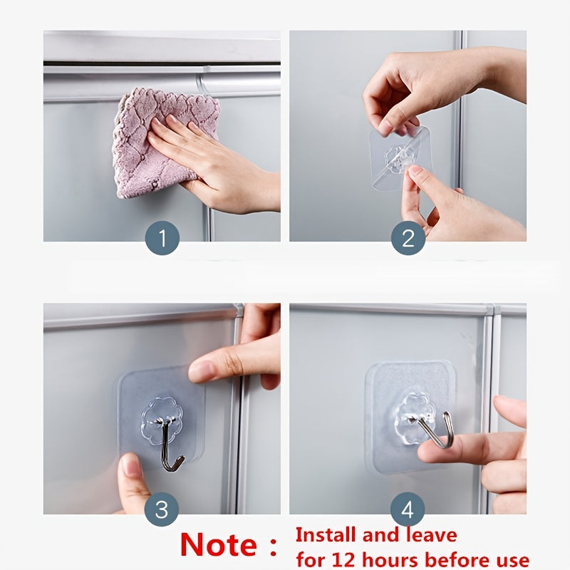 10pcs Plastic Clear Sticky Hooks Adhesive Wall Hook No Trace No Punching Sticker