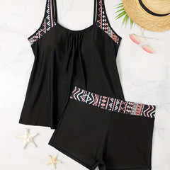  Geometric Tankini Set High Stretch Top & Shorts 2pcs