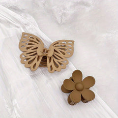 2pcs Frosted Hair Claw Matte Butterfly Flower Plastic Combination