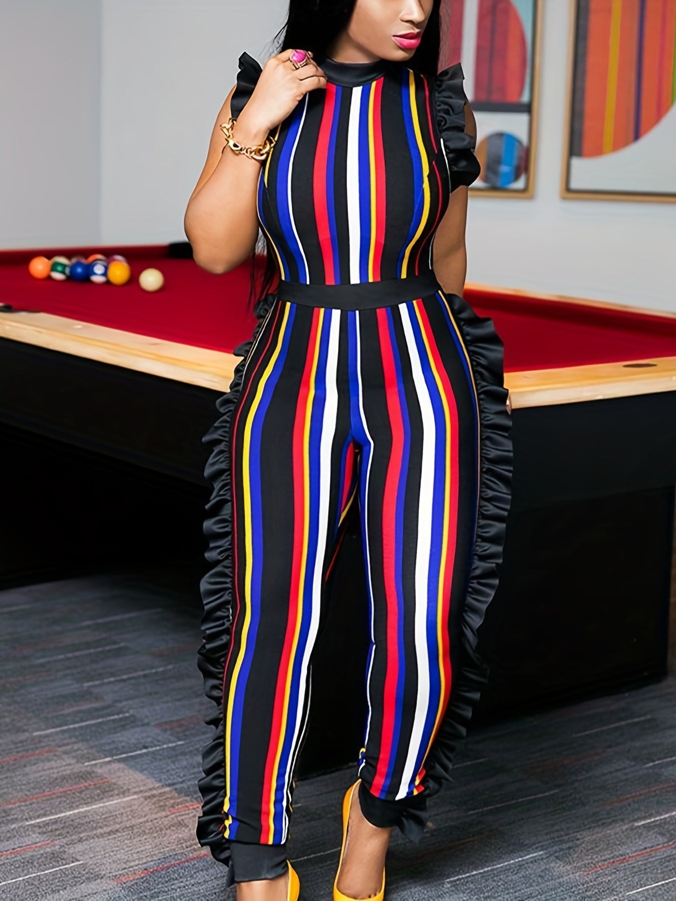 Stylish Sleeveless Vertical Stripe Jumpsuit