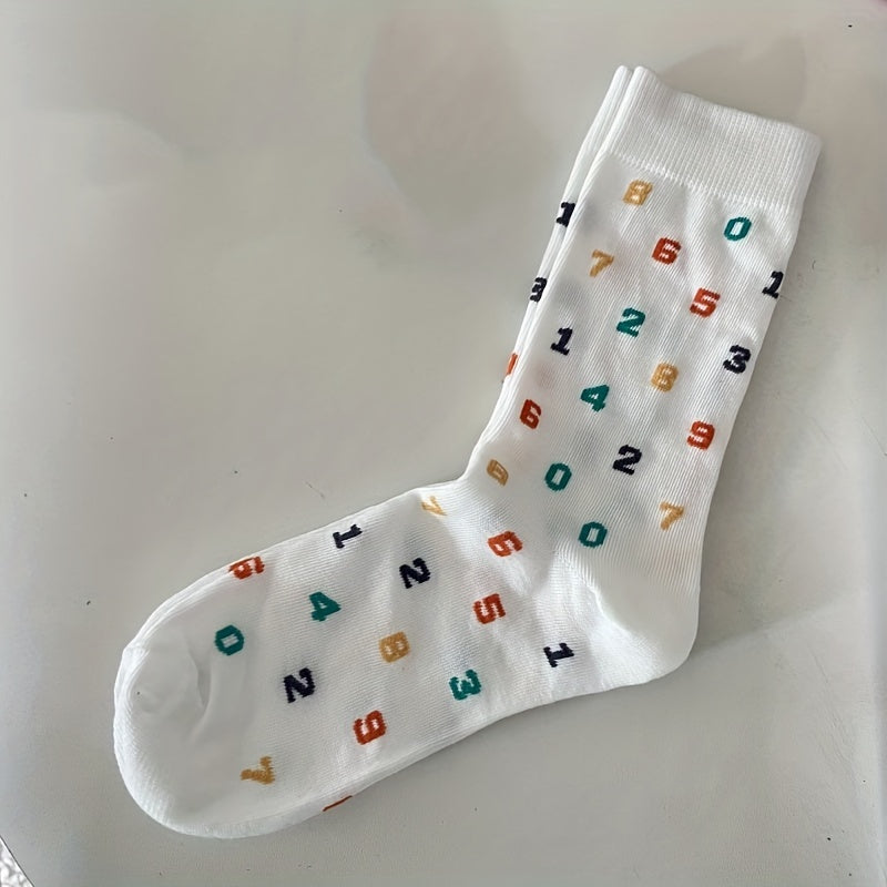 Number Print Socks Comfy Mid Tube Stockings
