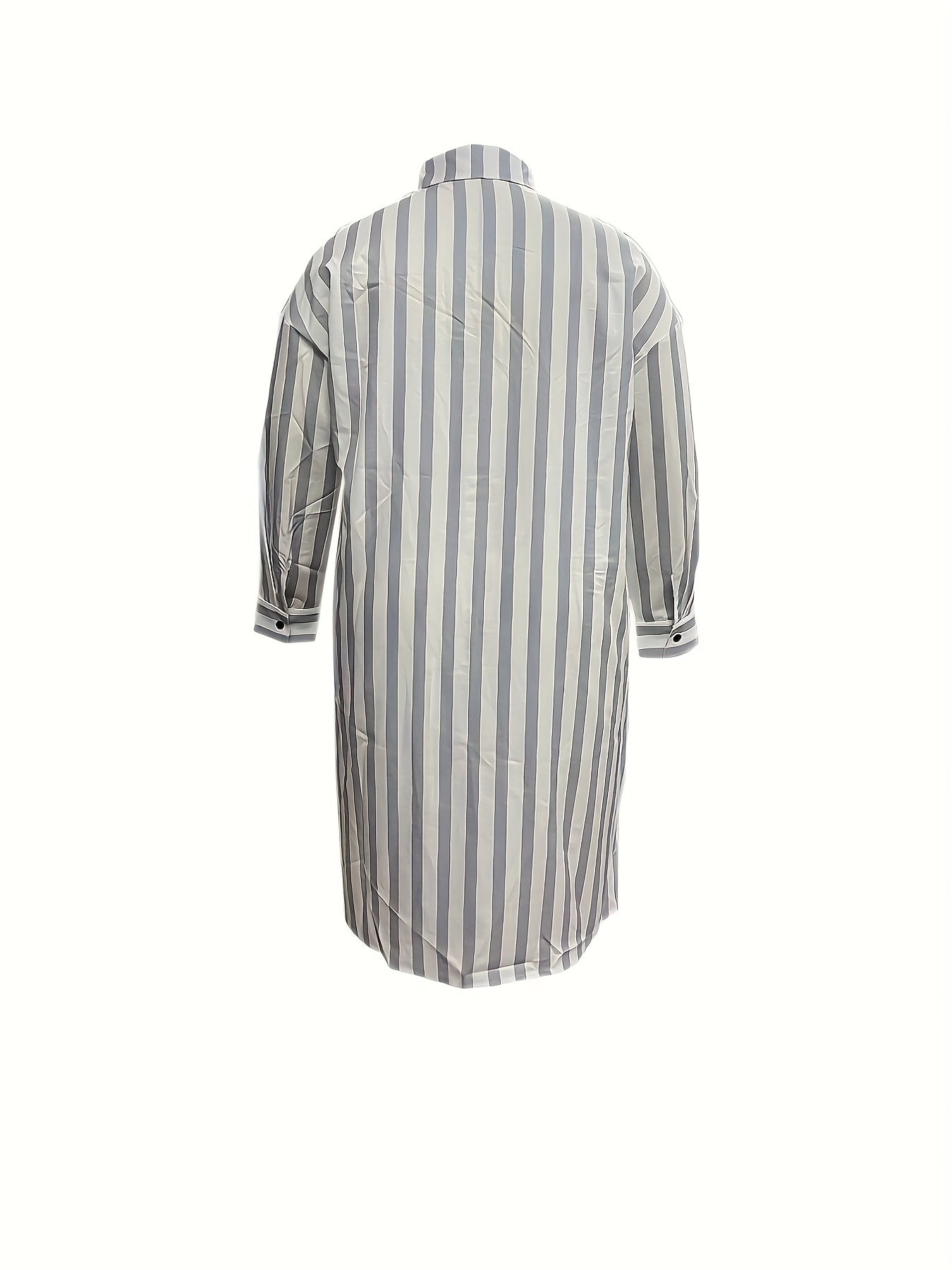 Plus Size Stripe Print Long Sleeve Shirt Dress