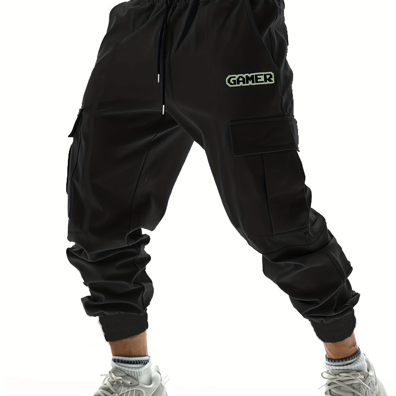 Gamer Letter Print Casual Comfy Drawstring Joggers Cargo Pants