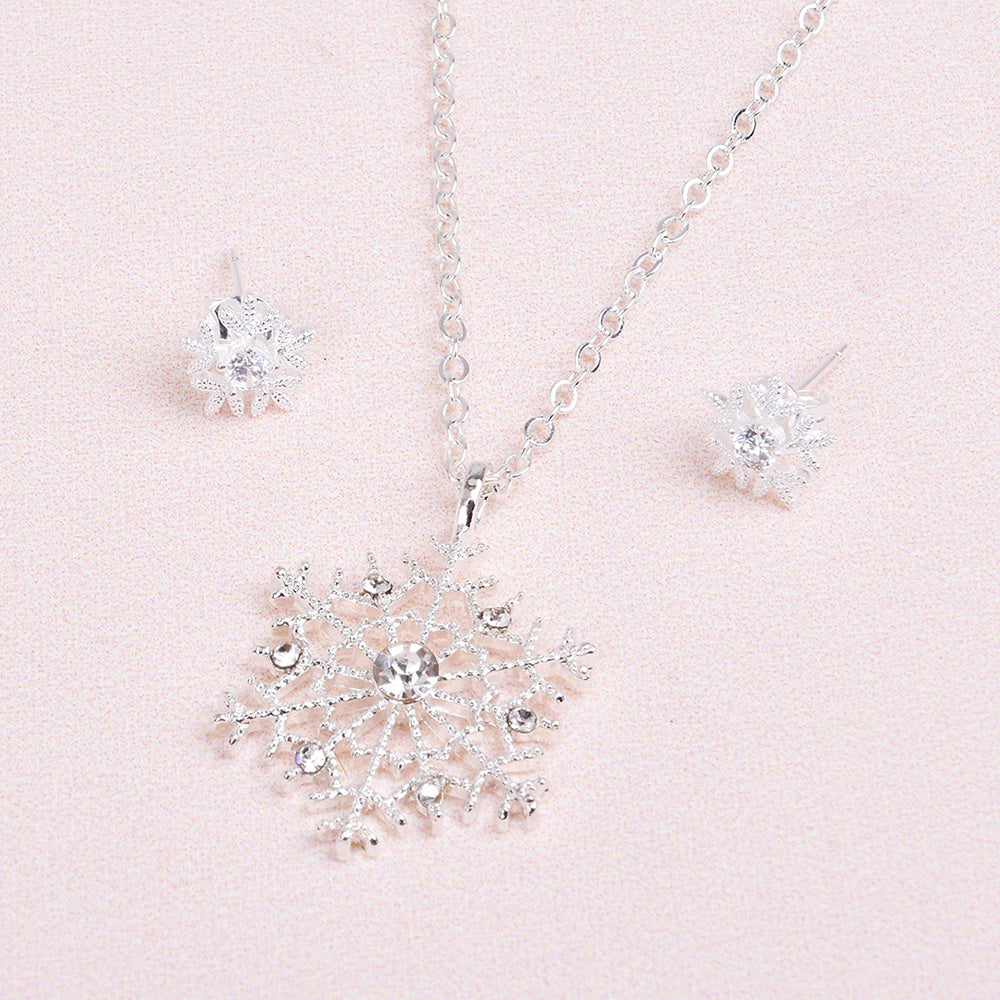 3pcs Silver Snowflake Necklace & Earrings Set