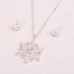 3pcs Silver Snowflake Necklace & Earrings Set