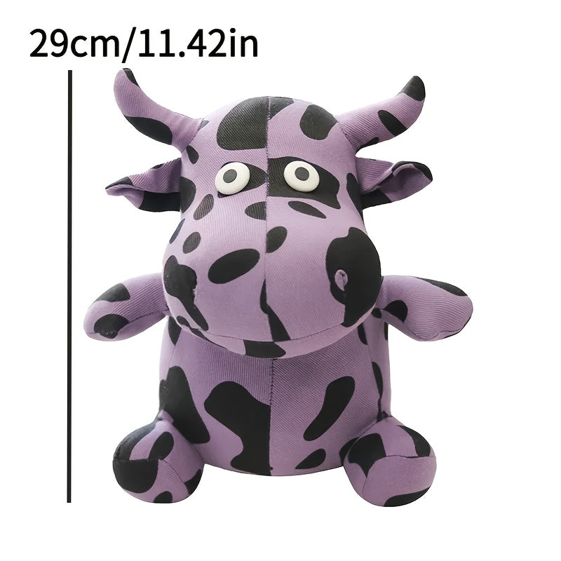 Colorful Cow Plush Toy Soft Polyester Cartoon Animal with Pink Spots