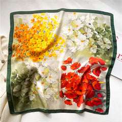 Plant Flower Print Thin Shawl Square Scarf for Women