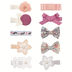 10pcs Girls' Flower Hairpin Bow Lace Faux Pearl Hair Clips