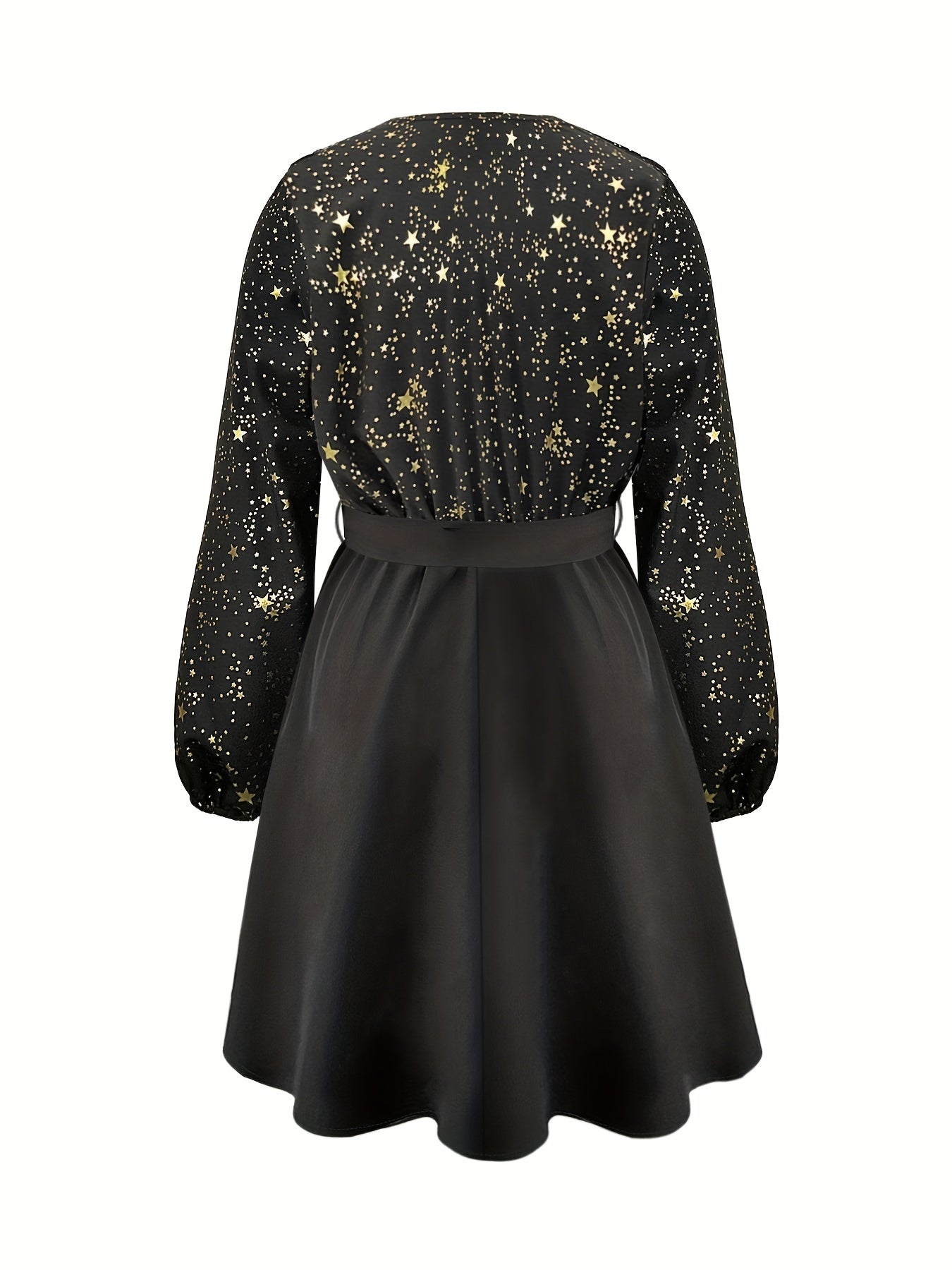  V-Neck Golden Star Print Dress