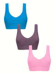3-Pack Wireless Sports Bras - Comfy & Breathable Tank Bra