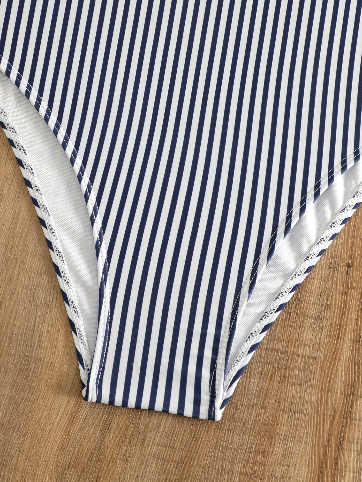  Nautical Stripe Ruffle V Neck One Piece Swimsuit