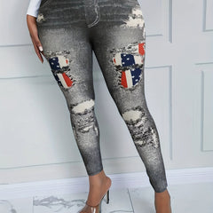  Denim Print High Rise Skinny Leggings