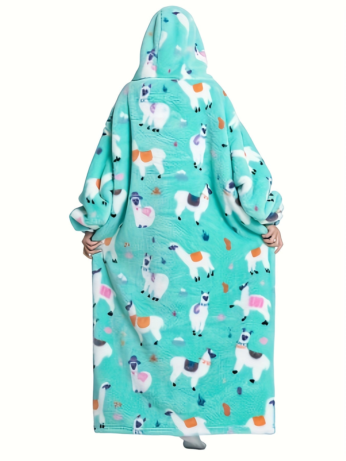  Alpaca Pattern Sherpa Fleece Hooded Nightgown