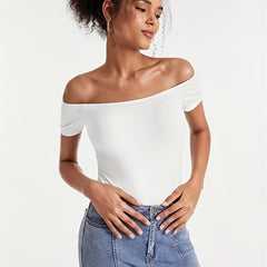 Off Shoulder Solid Bodysuit - Summer Casual Women's Clothing