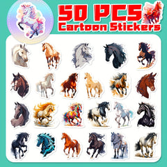 50pcs Cartoon Horse Vinyl Stickers for Laptop Water Bottle