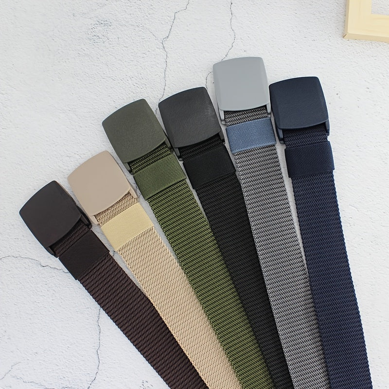 Women Woven Nylon Canvas Belt Plastic Buckle Military Belt